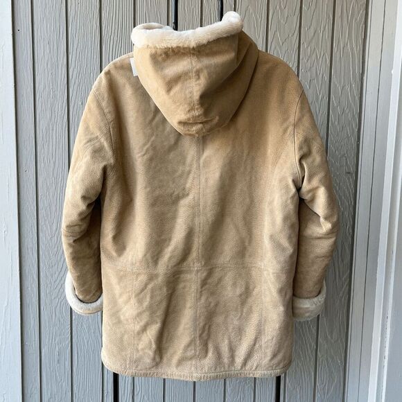 Vintage St. John's Bay Nubuck Leather Shearling Hooded Parka Jacket, Women's M - Picture 3 of 10